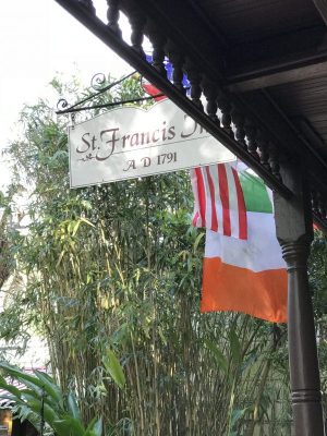 The Saint Francis Inn Bed and Breakfast welcome sign with Irish blof