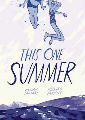 This One Summer by Mariko Tamaki & Jillian Tamaki with purple hued book cover of two pairs of legs jumping