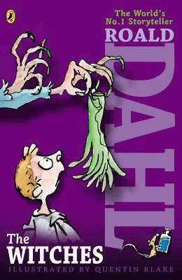 The Witches by Roald Dahl book cover with cartoon boy looking at witch's hands