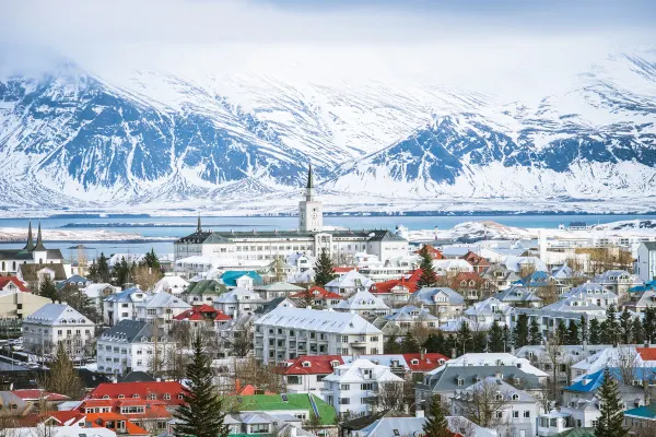 Reykjavik Iceland with mountains and city