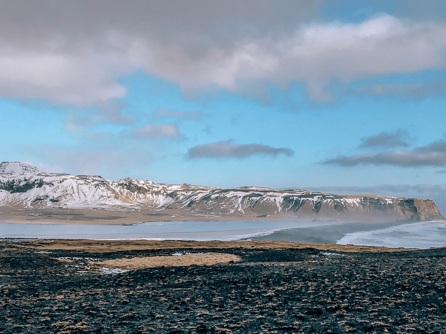 Dyrhólaey Nature Preserve black sand beach and water