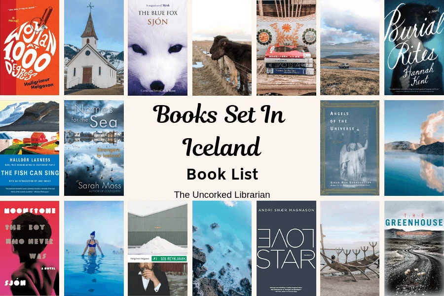 Books set in Iceland Pinterest pin with 10 icelandic novel covers and picture from Iceland