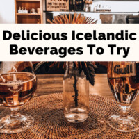 Iceland Drinks Liquors Alcohol Beer with picture of two Icelandic beers at a bar with flower vase