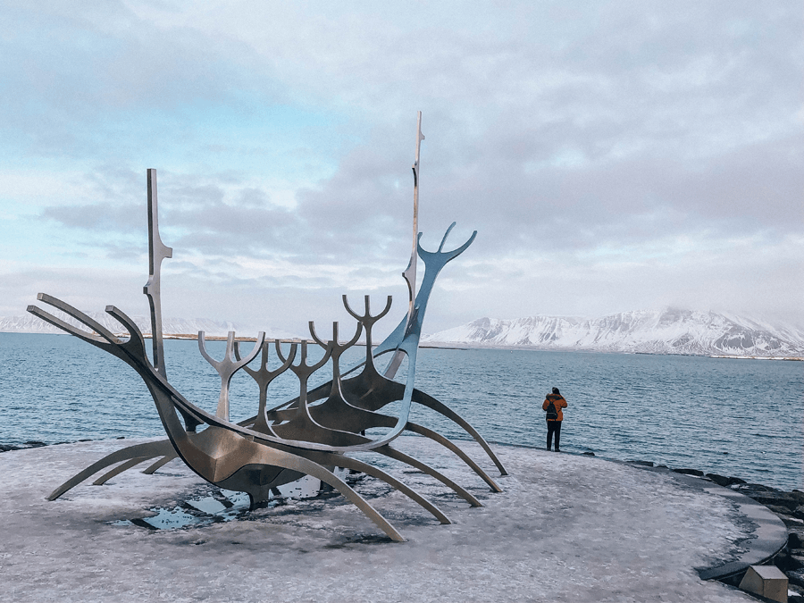 Iceland Sun Voyager metal sculpture of ship in Reykjavik