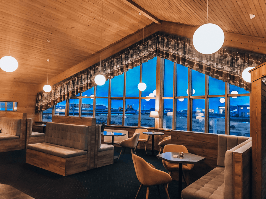 Icelandair Hotel Vik Lobby with large picture window and cafe