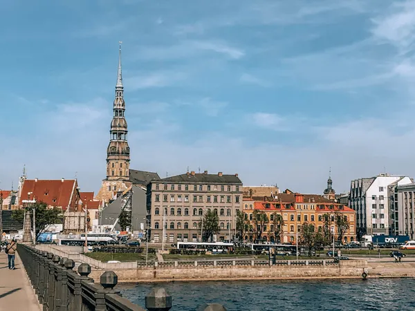 Iconic View of Old Town Across From The National Library of Latvia