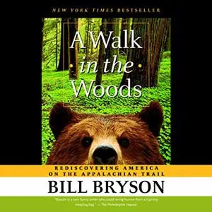 A Walk In The Woods by Bill Bryson Audiobook book cover with picture of brown bear looking at the reader