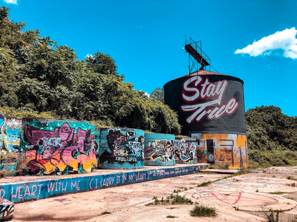 Asheville NC silo with colorful urban art