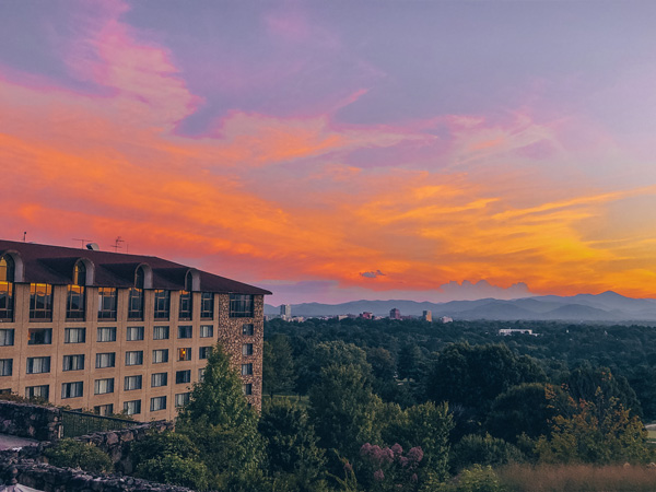 Sunset at the Omni Grove Park Inn in Asheville North Carolina