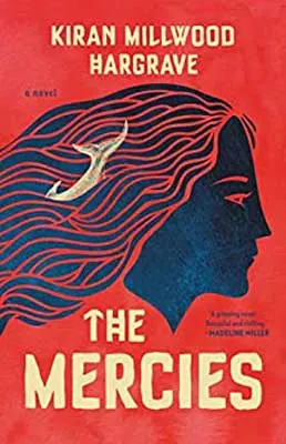 The Mercies by Kirin Millwood Hargrave red book cover with blue head and hair