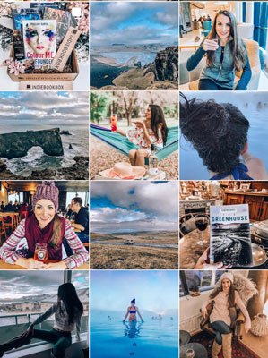 The Uncorked Librarian on Instagram screen shot of profile with grid of 12 pictures including Iceland travel and books