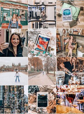 The Uncorked Librarian on Instagram and #bookstagram screenshot with grid of 12 pictures including books, booze, and travel