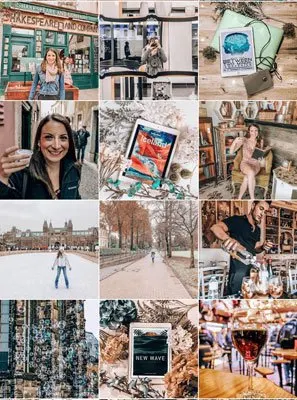 The Uncorked Librarian on Instagram and #bookstagram screenshot with grid of 12 pictures including books, booze, and travel