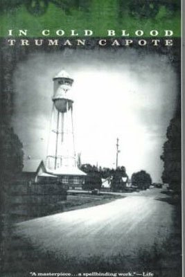 Nonfiction beach reads, In Cold Blood By Truman Capote book cover with black and white farm town