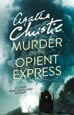 Murder On The Orient Express by Agatha Christie book cover with steam engine train on tracks