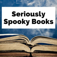 Seriously Creepy Spooky Books For Adults blog post cover with old books, white smoke, and blue background