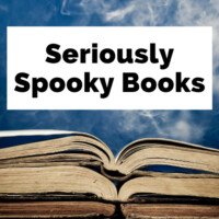 Seriously Creepy Spooky Books For Adults blog post cover with old books, white smoke, and blue background