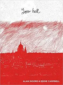 Spooky Books From Hell by Alan Moore and Eddie Campbell red and white book cover with building in the distance