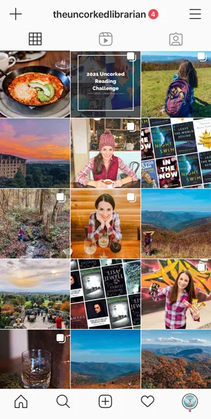 The Uncorked Librarian book blog on Instagram screenshot of grid