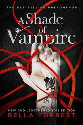 A Shade Of Vampire by Bella Forrest book cover with hand holding red ribbons and a flower tattoo