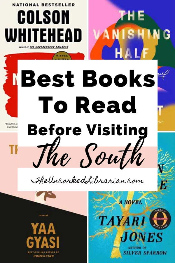 Best Southern Books, Writers, Authors Pinterest Pin with book covers For Transcendent Kingdom, An American Marriage, The Nickel Boys, and The Vanishing Half