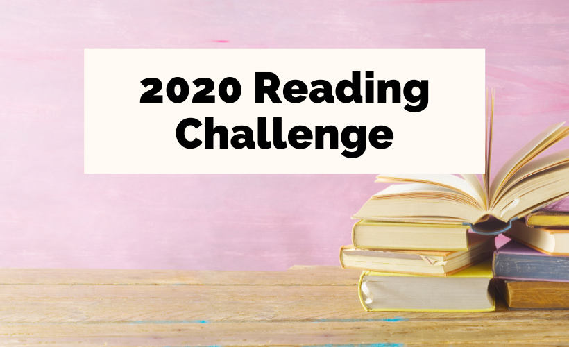 2020 Reading Challenge with pile of books