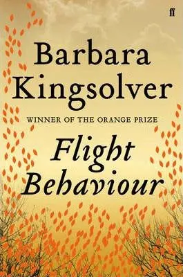 Flight Behaviour by Barbara Kingsolver book cover with golden background and orange flowers
