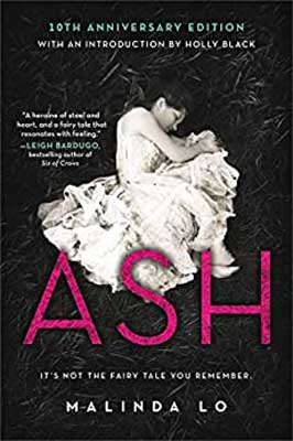Ash by Malindo Lo book cover with young woman laying in white dress on black ground