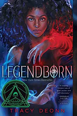 Legendborn by Tracy Deonn book cover with Black woman with red magical like fog whirling off of her arm