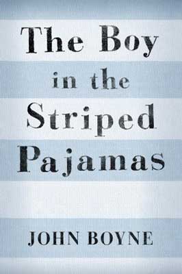 The Boy in the Striped Pajamas by John Boyne book cover with light and darker blue stripes