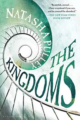 The Kingdoms by Natasha Pulley book cover with ladder like spiral swirl