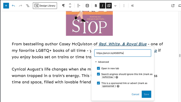 Screenshot of Wordpress nofollow and sponsored