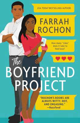 The Boyfriend Project by Farrah Rochon book cover with man and woman touching backs to each other