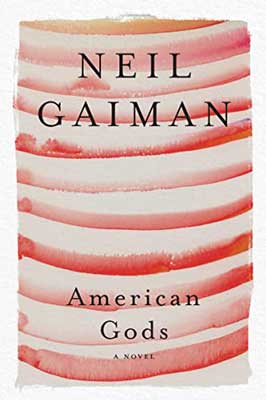 American Gods by Neil Gaiman book cover with red and white stripes
