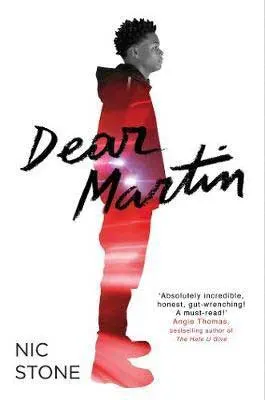 Dear Martin by Nic Stone book cover with Black teenager in a red outfit