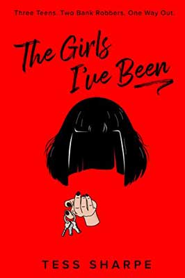 The Girls I’ve Been by Tess Sharpe book cover with hair with no face and hand holding keychain like object on red cover