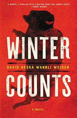 Winter Counts by David Heska Wanbli Weiden book cover with black animal with horns and red background