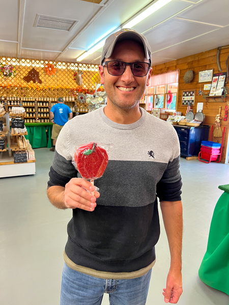 Tom with pop at Mountain Fresh Orchard 