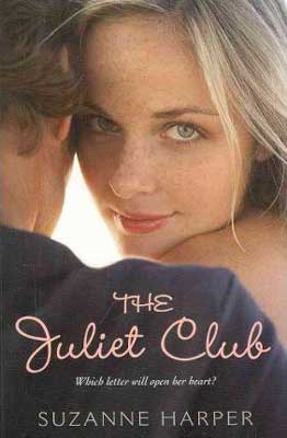 The Juliet Club by Suzanne Harper book cover with blonde white woman looking over the shoulder of a brunette male