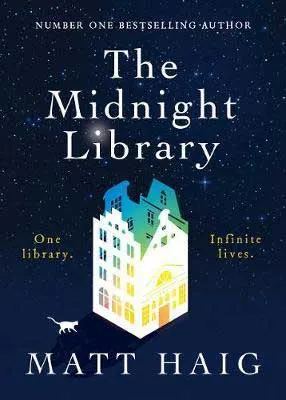 September 2020 time travel book release, The Midnight Library by Matt Haig deep blue book cover with large library structure