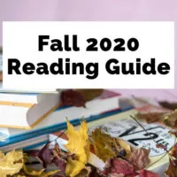 Fall 2020 Book Releases Reading Guide with pink background, books, and leaves