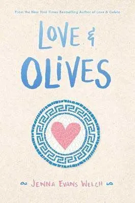 Love & Olives by Jenna Evans Welch book cover with heart inside Greek symbol