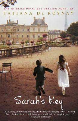 Sarah's Key by Tatiana de Rosnay book cover with young boy reaching for young girl's hand