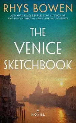 The Venice Sketchbook by Rhys Bowen book cover with sun over city