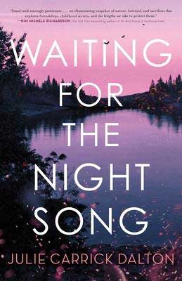 Waiting For The Night Song by Julie Carrick Dalton book cover with pink and purple lake at night