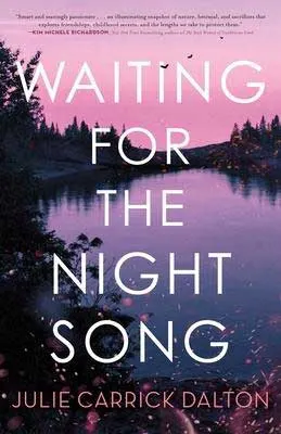 January 2021 contemporary book releases, Waiting For The Night Song by Julie Carrick Dalton book cover with pink and purple lake at night