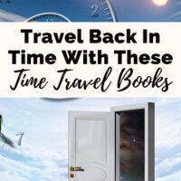 Best Time Travel Books with sky, man walking on numbered clock, and open door
