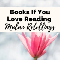 Mulan Books and retellings with pink flower on white background