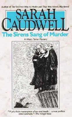 The Sirens Sang of Murder by Sarah Caudwell book cover with men in robes and wigs watching someone fall over ocean cliff into water