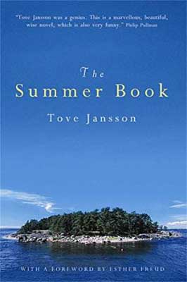 The Summer Book by Tove Jansson book cover with blue sky and tree-filled island